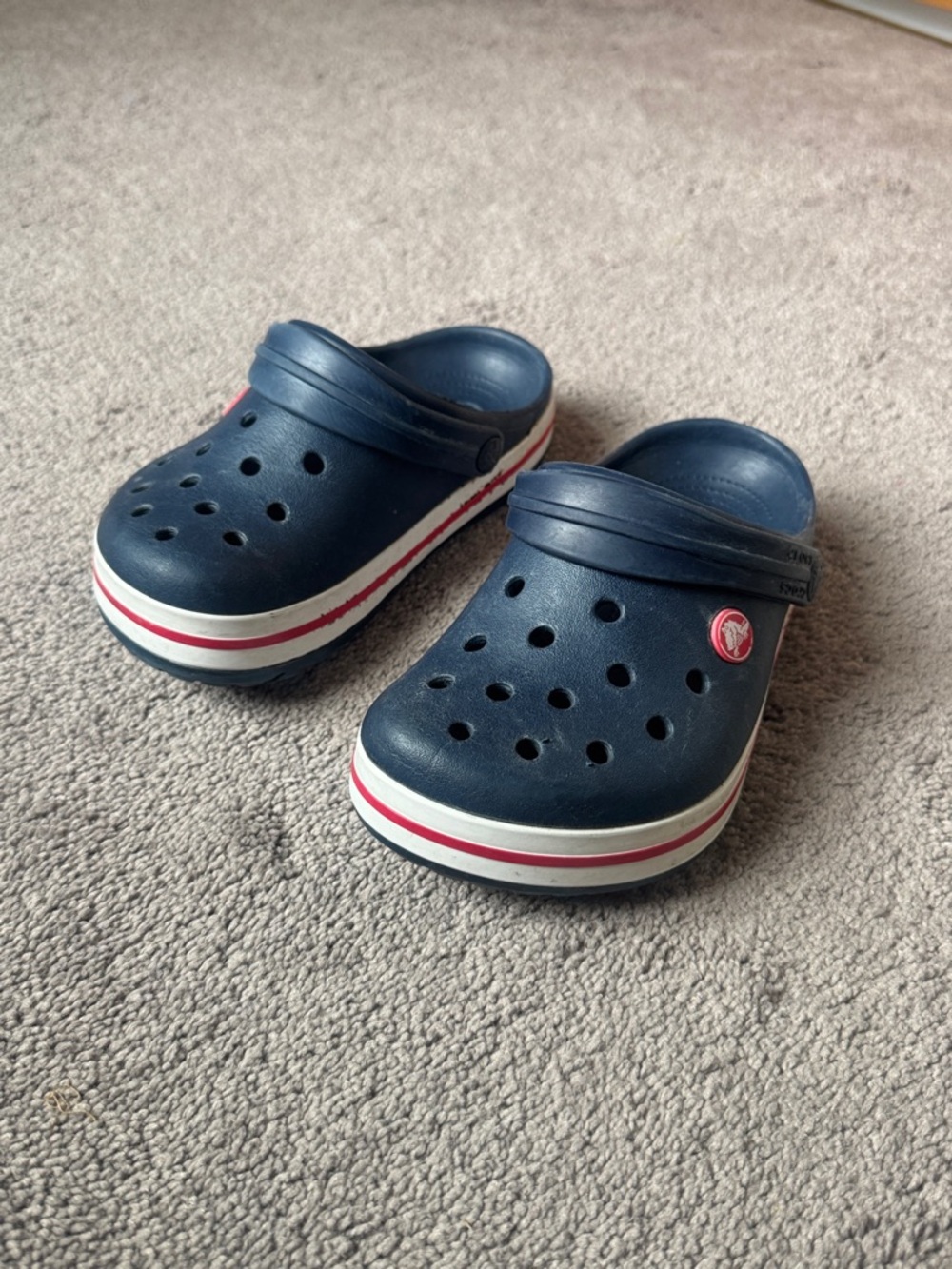 Crocs Classic Clog Navy Red White Stripe Kids Shoes Size J1 Slip On